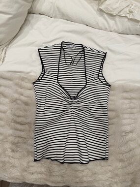 Zara Black and White Striped Sleeveless Twist-Front Tank